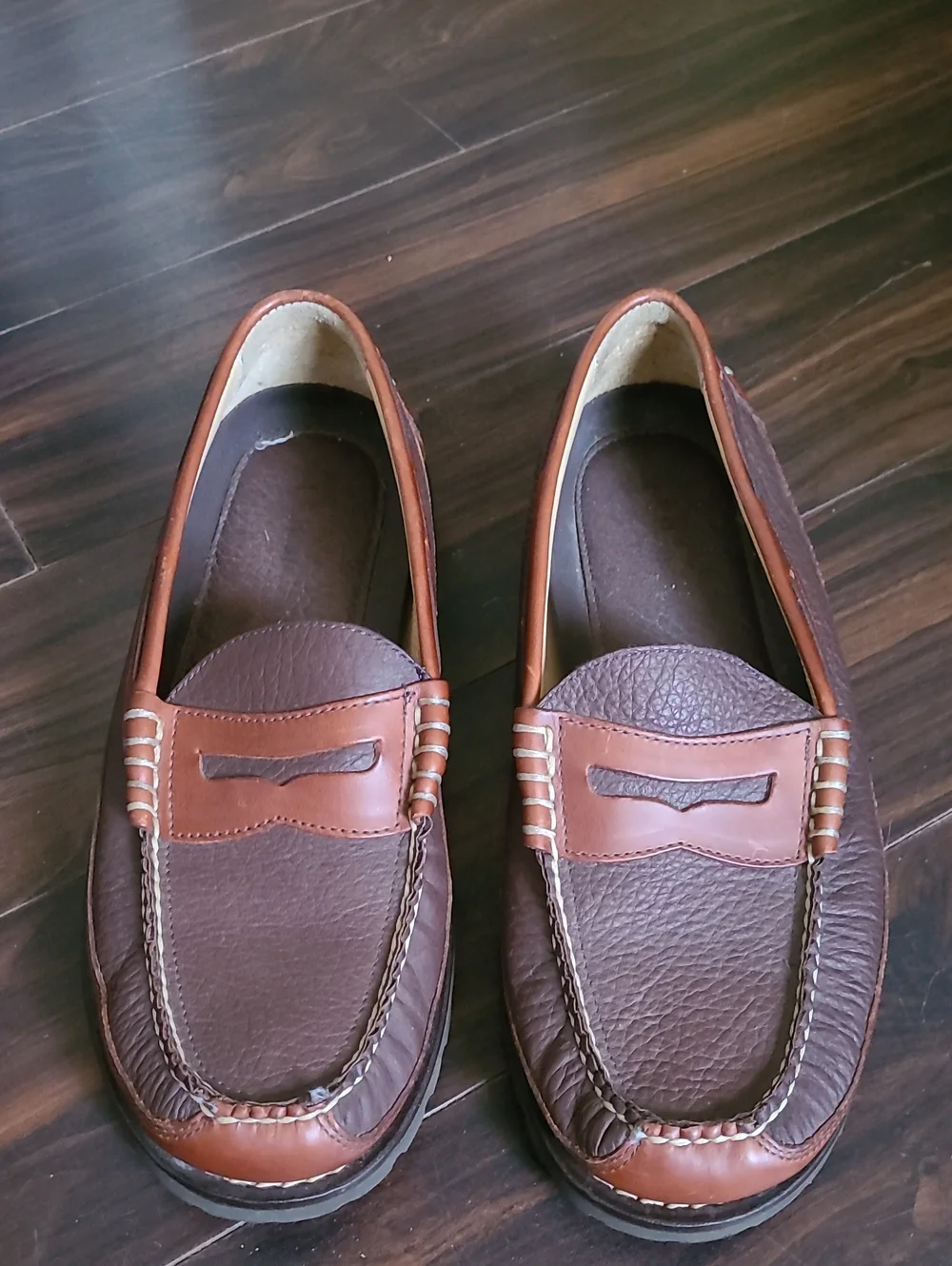 L.L. Bean Two-Tone Brown and Tan Leather Penny Loafers